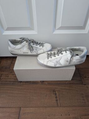 Golden Goose White Silver Star Sneakers , Size 39 (8.5/9 U.S.)